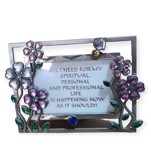 Silver-Tone Metal Frame with Colored Glass Floral Motif - Picture 2 of 12